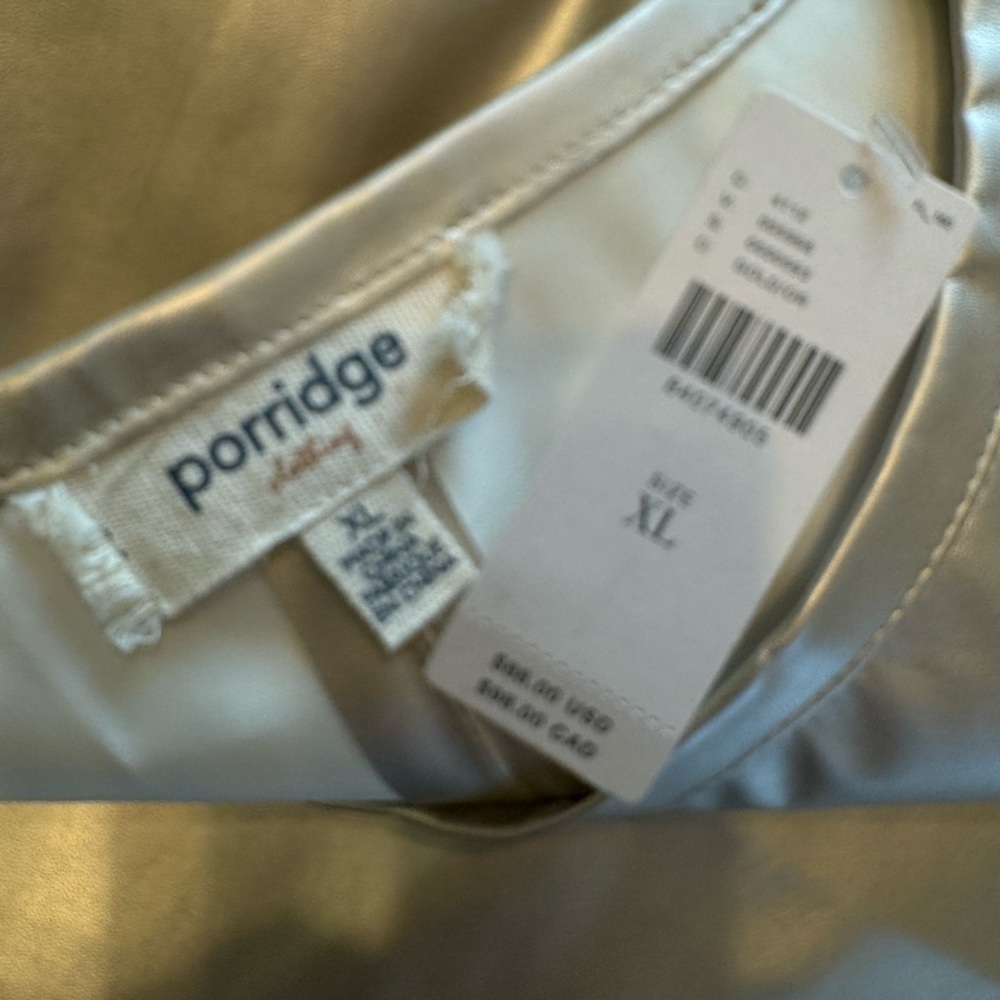 NWT, Porridge Collin Light Gold, Faux-Leather Short-Sleeve Top - Picture 3 of 5